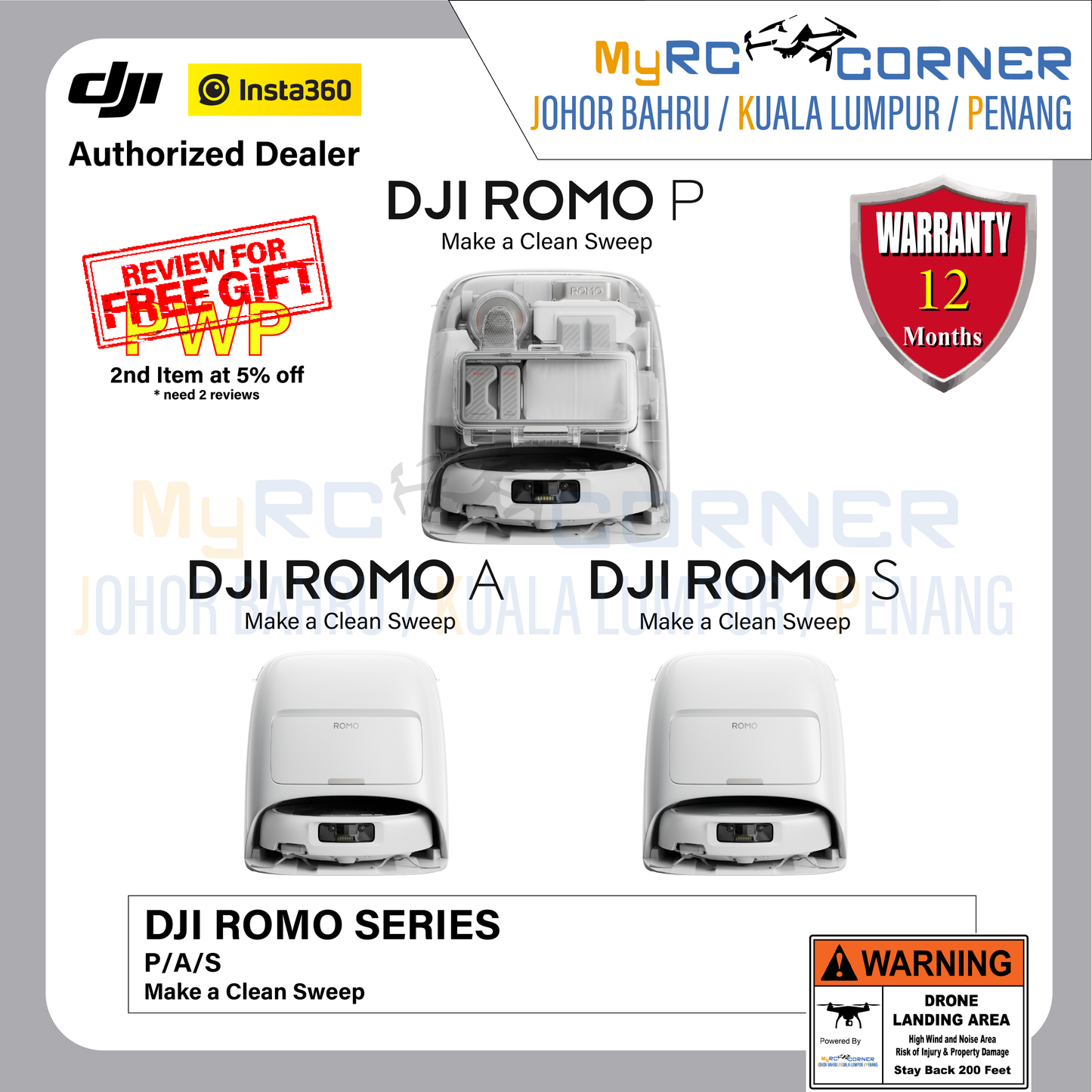 DJI ROMO P/A/S (Water Tank Version) - Flagship Robot Vacuum With Advanced Sensing